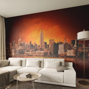 Fototapete Standard Eco - Das Großstadtpanorama in Gelb und Bronze - New York, Die Architektur, Stadt - 250x175 cm