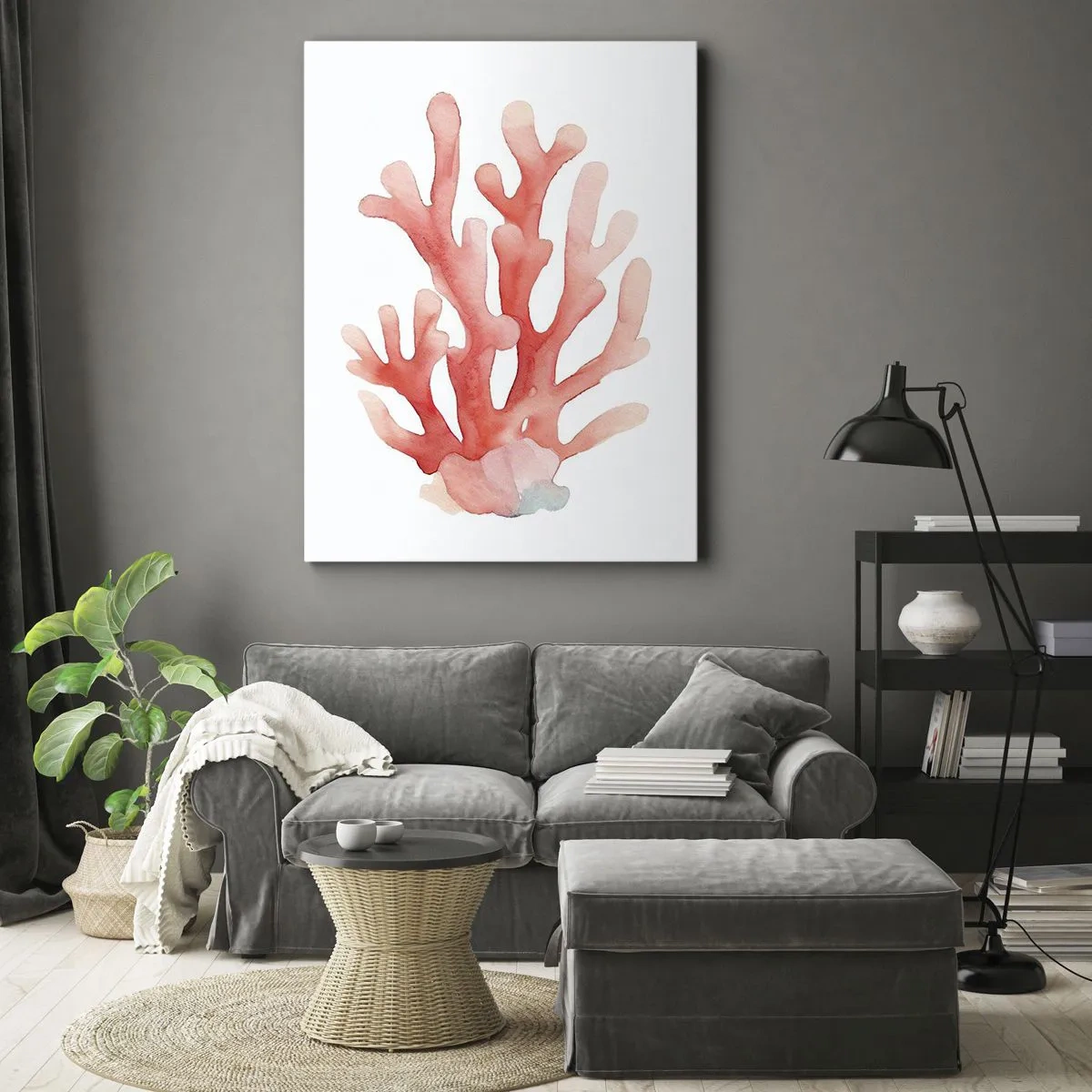 Bild auf Leinwand - Leinwandbild - Eine subtile Darstellung von Korallen in Pastelltönen - 50x70cm - Korallenfarbene Koralle - Moderne Wanddekoration für Wohnzimmer und Schlafzimmer ARTTOR
