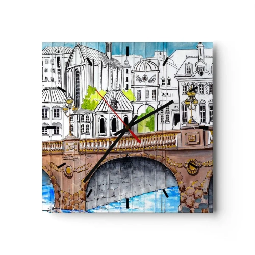 Wanduhr - Glasuhr - Die Stadt ist gemalt - 40x40 cm