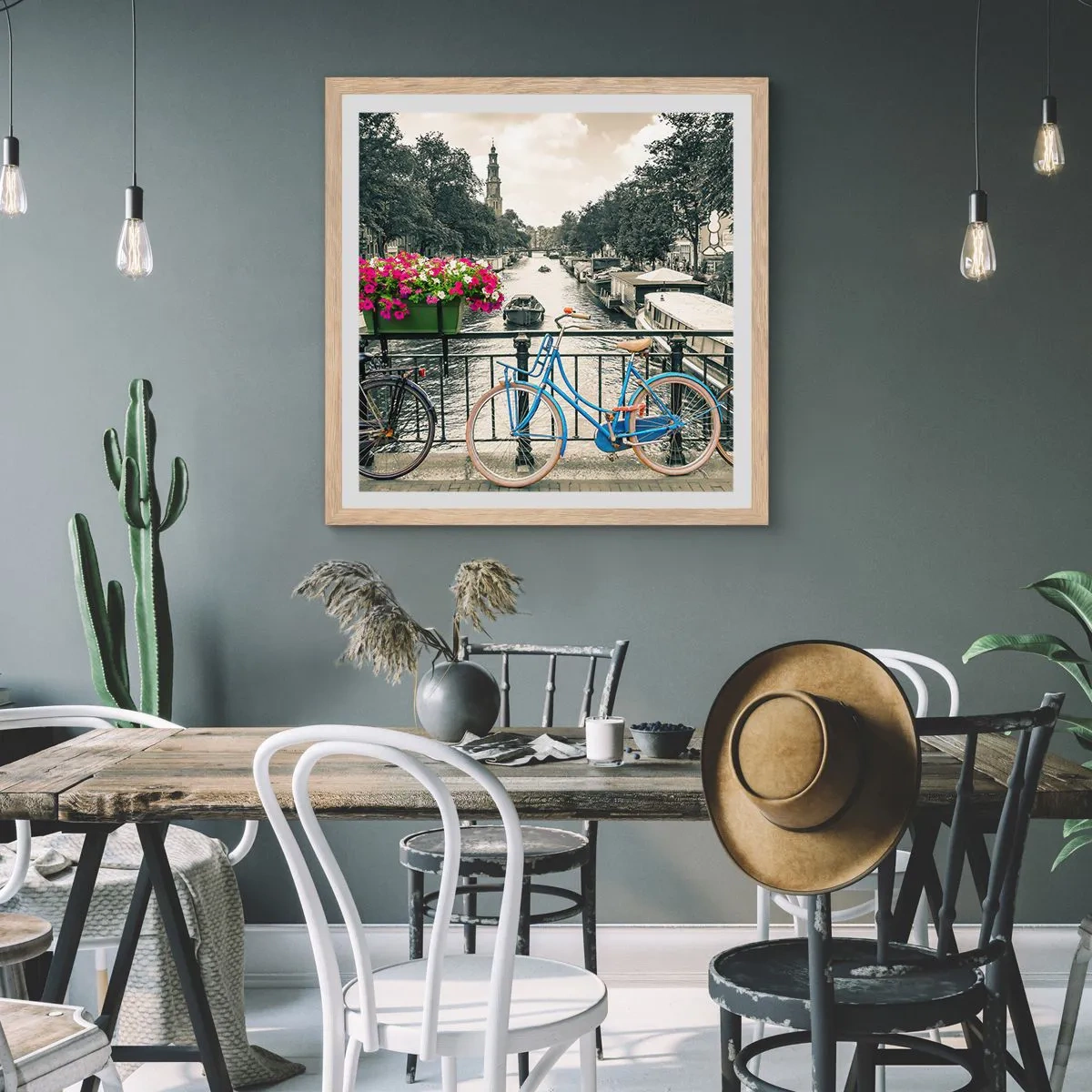 Poster in einem Rahmen aus heller Eiche - Die Farben der Amsterdamer Straße - 30x30 cm