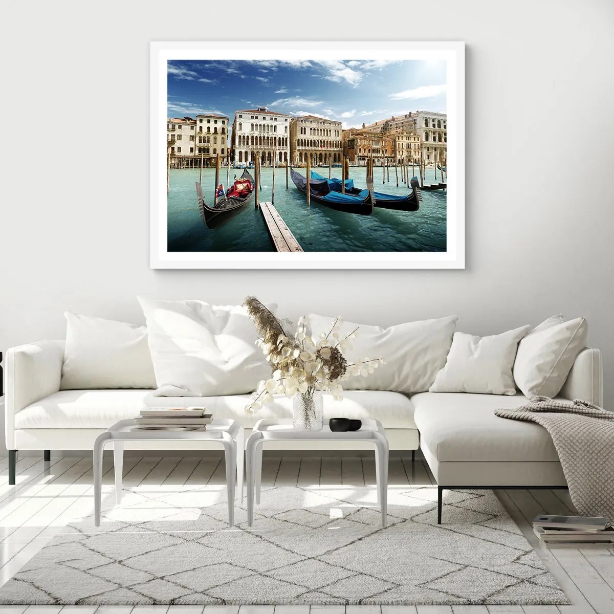 Poster in einem weißen Rahmen - Paläste in Blau - 100x70 cm