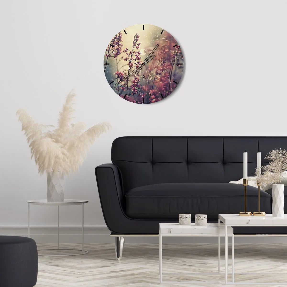 Wanduhr - Glasuhr - Zarte rosa Blüten im Licht des diffusen Sonnenlichts - 30x30cm - Geheimnisvoller Garten - Moderne Wanddekoration für Wohnzimmer, Küche und Schlafzimmer ARTTOR