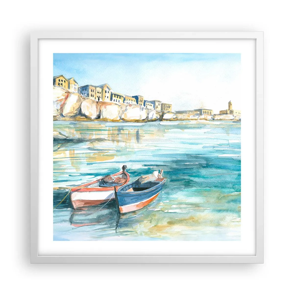 Poster in einem weißen Rahmen - Landschaft in Azurblau - 50x50 cm