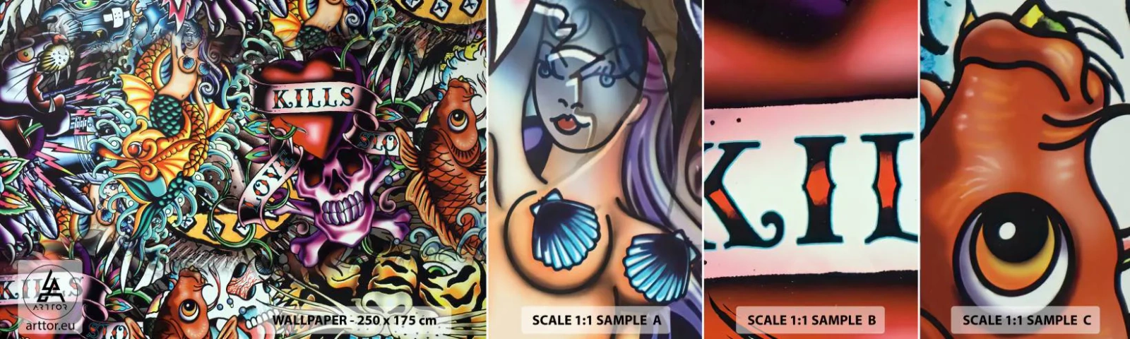 Fototapeten Muster Selbstklebend Deluxe Sticker - Der Traum des Tätowierers - Graffiti, Wandgemälde, Stück - 100x30 cm