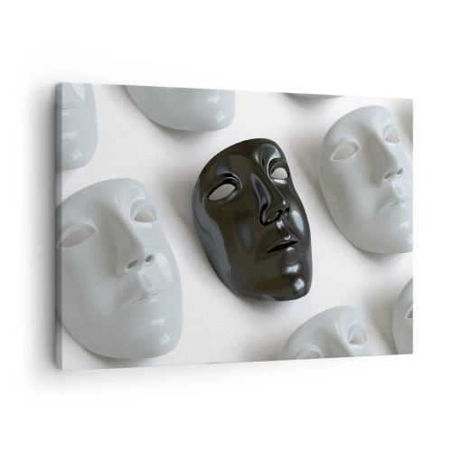 Bild auf Leinwand - Leinwandbild - Schwarz-weiße Masken auf hellem Hintergrund - 70x50cm - Wie hebt man sich ab? - Moderne Wanddekoration für Wohnzimmer und Schlafzimmer ARTTOR