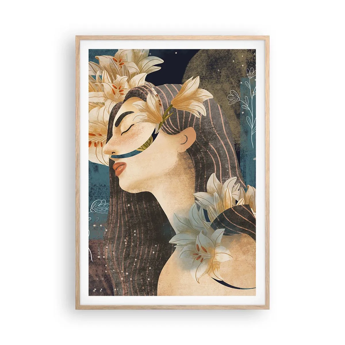 Poster in einem Rahmen aus heller Eiche - Ein Märchen über eine Prinzessin mit Lilien - 70x100 cm