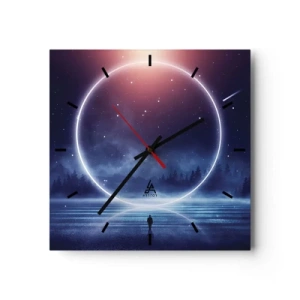 Wanduhr - Glasuhr - Eine magische Landschaft mit einer Figur und einem Lichtkreis bei Nacht - 30x30cm - Sie sind schon da ... - Moderne Wanddekoration für Wohnzimmer und Schlafzimmer ARTTOR