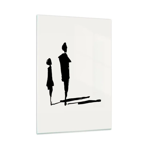 Glasbild - Bild auf glas - Schwarze Silhouetten zweier Figuren mit Schatten auf hellem Hintergrund - 50x70cm - Mit Sicherheit zusammen? - Moderne Wanddekoration für Wohnzimmer und Schlafzimmer ARTTOR