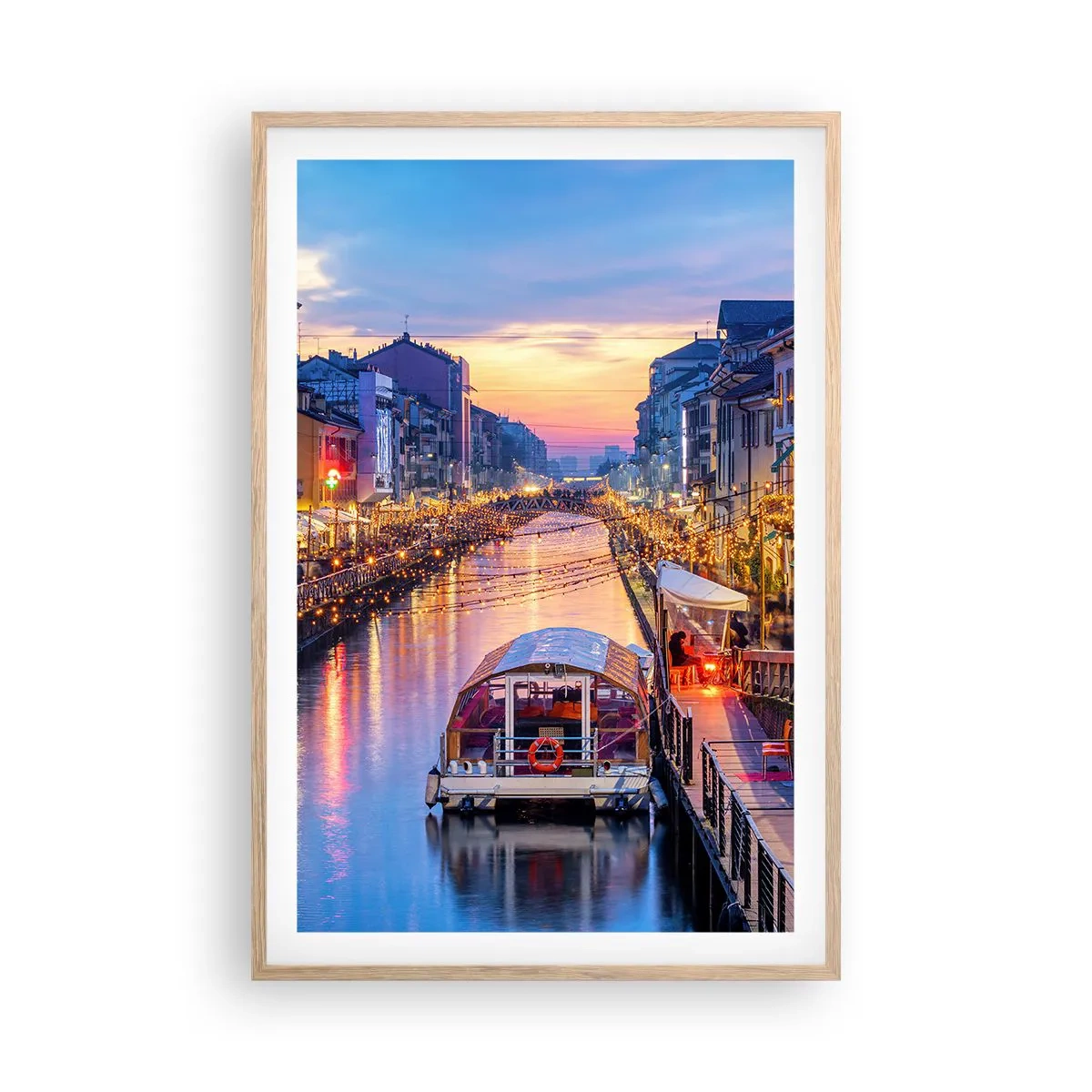 Poster in einem Rahmen aus heller Eiche - Ein Abend voller Licht und Spaß - 61x91 cm