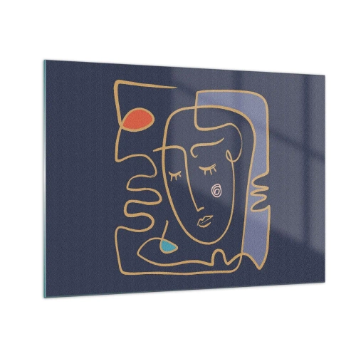 Glasbild - Bild auf glas - Abstraktes Gesicht im Umriss auf marineblauem Hintergrund - 70x50cm - In Gedanken - Moderne Wanddekoration für Wohnzimmer und Schlafzimmer ARTTOR
