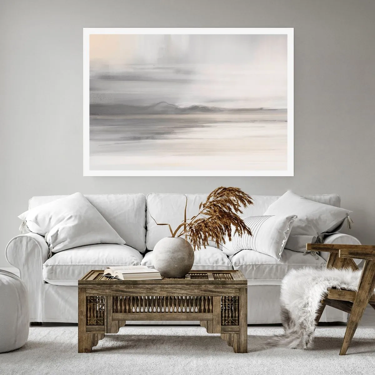 Poster - Eine subtile Landschaft in Grau- und Beigetönen - 100x70cm - Nachdenkliche Distanz - Moderne Wanddekoration für Wohnzimmer und Schlafzimmer ARTTOR