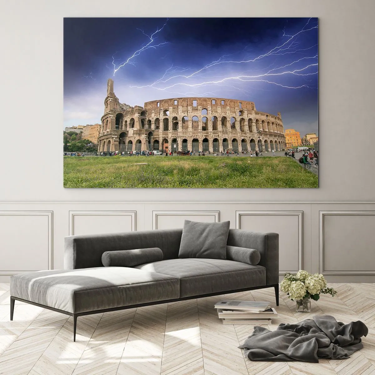 Glasbild - Bild auf glas - Das Kolosseum in Rom während eines Gewitters - 70x50cm - Kampfarena - Moderne Wanddekoration für Wohnzimmer und Schlafzimmer ARTTOR
