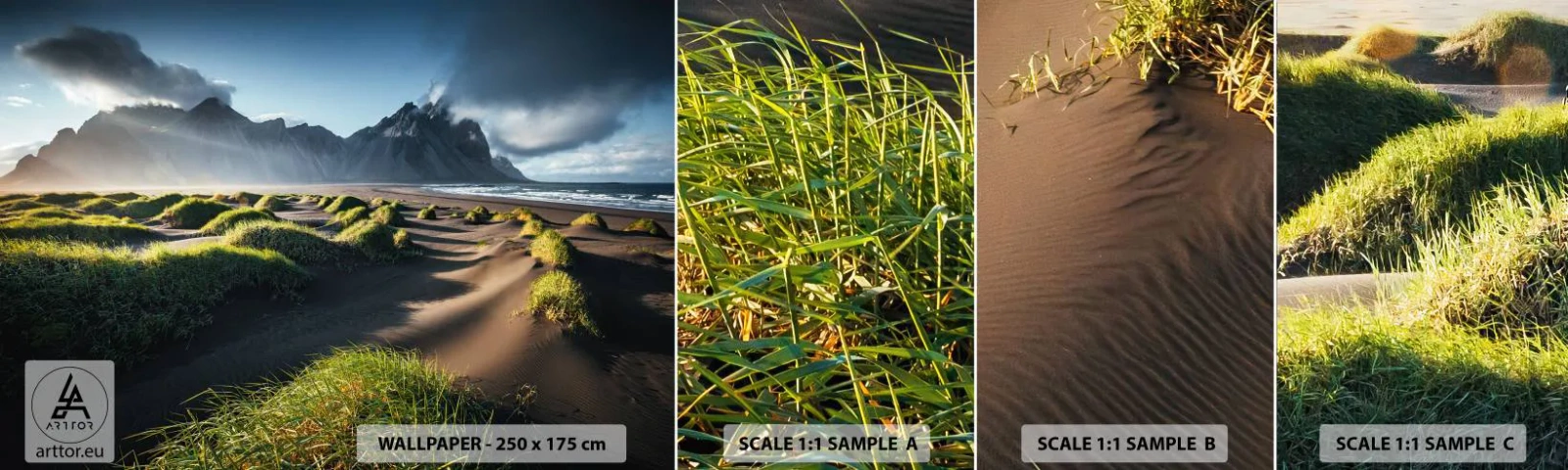 Fototapetenmuster Standard Eco - Harmonie der Elemente - Landschaft, Island, Berge - 100x30 cm