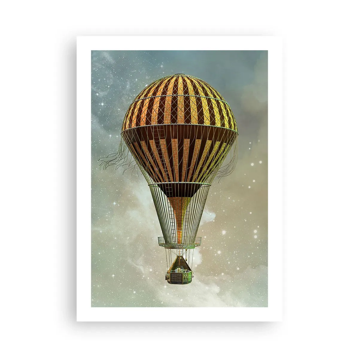Poster - Ein goldener Ballon, der im Weltraum schwebt - 50x70cm - Pionierflüge - Moderne Wanddekoration für Wohnzimmer und Schlafzimmer ARTTOR