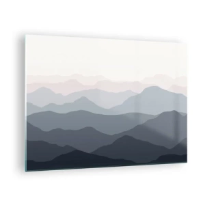 Glasbild - Bild auf glas - Dezente Bergschichten in Pastelltönen - 70x50cm - Wellen der Berge - Moderne Wanddekoration für Wohnzimmer und Schlafzimmer ARTTOR
