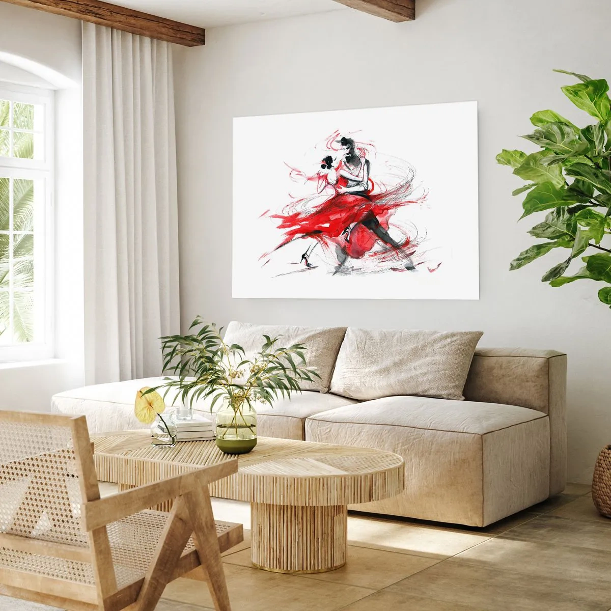 Poster - Tänzer in einem dynamischen Tanz mit roten Akzenten - 100x70cm - Tango – der Rhythmus der Leidenschaft - Moderne Wanddekoration für Wohnzimmer und Schlafzimmer ARTTOR