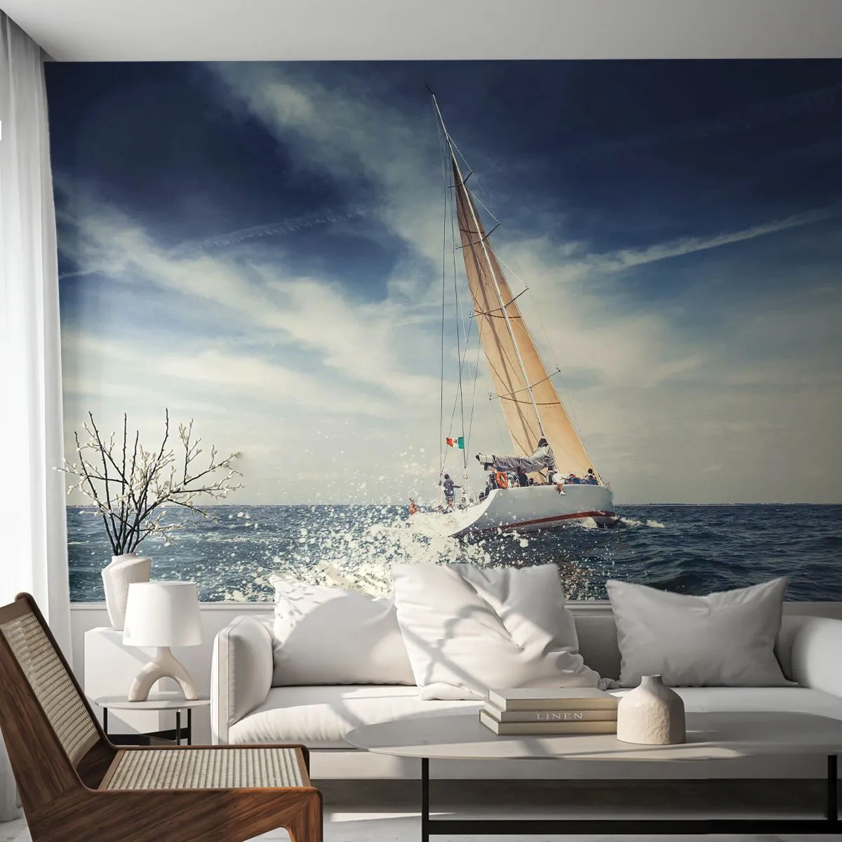 Selbstklebende Fototapete Deluxe Sticker - Sie werden uns nicht einholen! - Segelboot, Ozean, Segelyacht - 250x175 cm