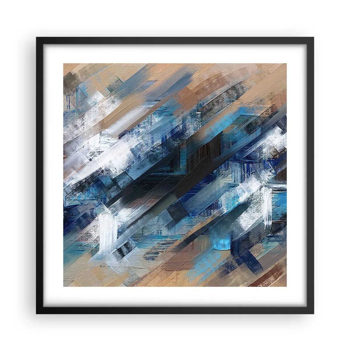 Poster in einem schwarzem Rahmen - Auf einer blauen Diagonale - 50x50 cm