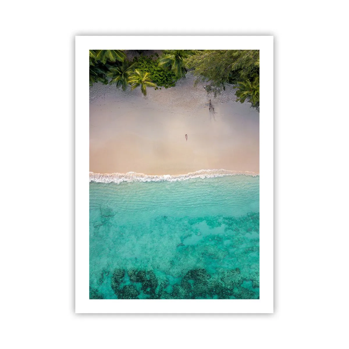 Poster - Luftaufnahme des Strandes mit türkisfarbenem Wasser und Palmen - 50x70cm - Paradiesstrand - Moderne Wanddekoration für Wohnzimmer und Schlafzimmer ARTTOR