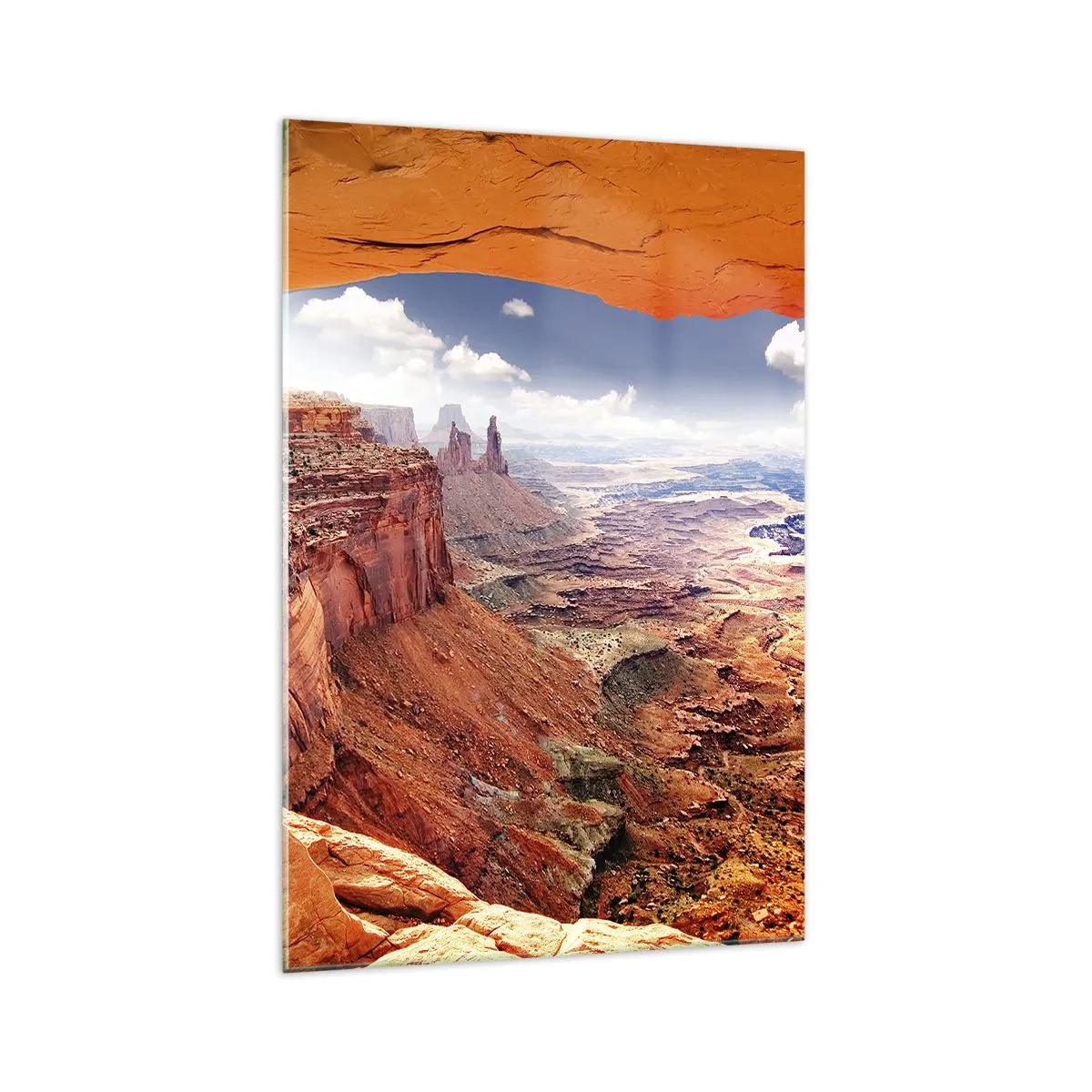 Glasbild - Bild auf glas - Canyon durch ein Felsfenster mit warmen Felstönen gesehen - 70x100cm - Von der Natur selbst geschnitzt - Moderne Wanddekoration für Wohnzimmer und Schlafzimmer ARTTOR