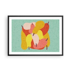 Poster in einem schwarzem Rahmen - Bunte abstrakte Birnen auf grünem Hintergrund - 70x50cm - Probieren Sie die Sommersonne - Moderne Wanddekoration für Wohnzimmer und Schlafzimmer ARTTOR