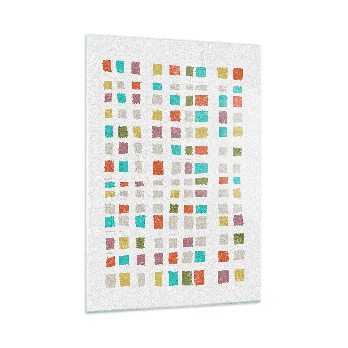 Glasbild - Bild auf glas - Buntes Mosaik aus Quadraten auf weißem Hintergrund im abstrakten Stil - 50x70cm - Unbekanntes Spiel - Moderne Wanddekoration für Wohnzimmer und Schlafzimmer ARTTOR