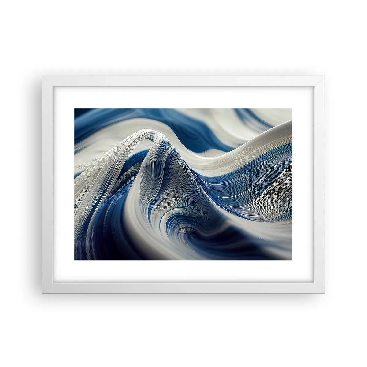 Poster in einem weißen Rahmen - Fließfähigkeit von Blau und Weiß - 40x30 cm