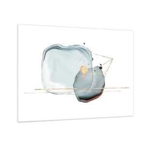 Glasbild - Bild auf glas - Moderne Abstraktion mit Tropfen und goldenen geometrischen Linien - 70x50cm - Eine Studie über Tropfen - Moderne Wanddekoration für Wohnzimmer und Schlafzimmer ARTTOR