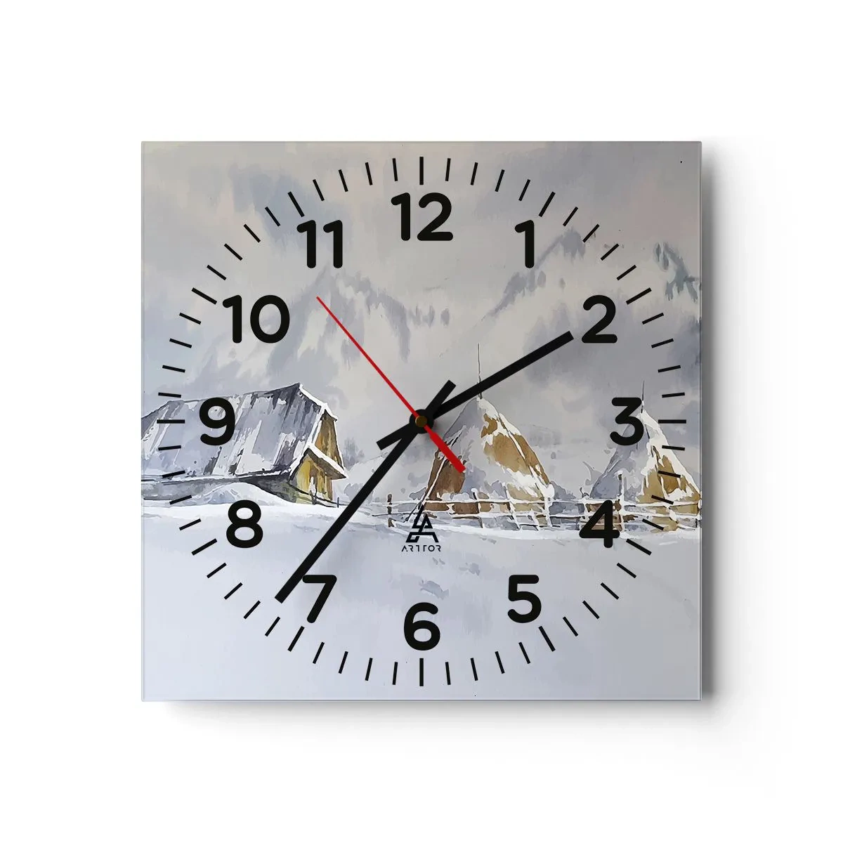 Wanduhr - Glasuhr - In einem verschneiten Talkessel - 40x40 cm