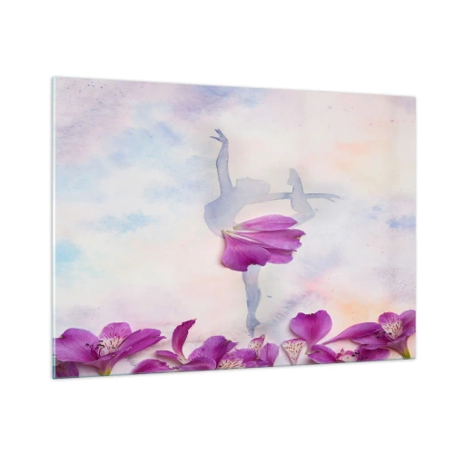 Glasbild - Bild auf glas - Silhouette einer Ballerina mit einer Blume in einer künstlerischen Komposition - 100x70cm - Zart wie eine Blume - Moderne Wanddekoration für Wohnzimmer und Schlafzimmer ARTTOR