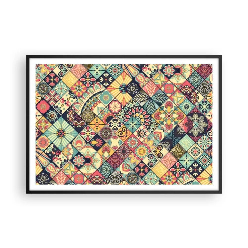 Poster in einem schwarzem Rahmen - Bunte geometrische Muster, inspiriert vom marokkanischen Stil - 100x70cm - marokkanische Atmosphäre - Moderne Wanddekoration für Wohnzimmer und Schlafzimmer ARTTOR