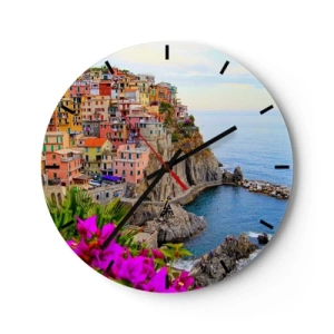 Wanduhr - Glasuhr - Lachende Stadt - 40x40 cm