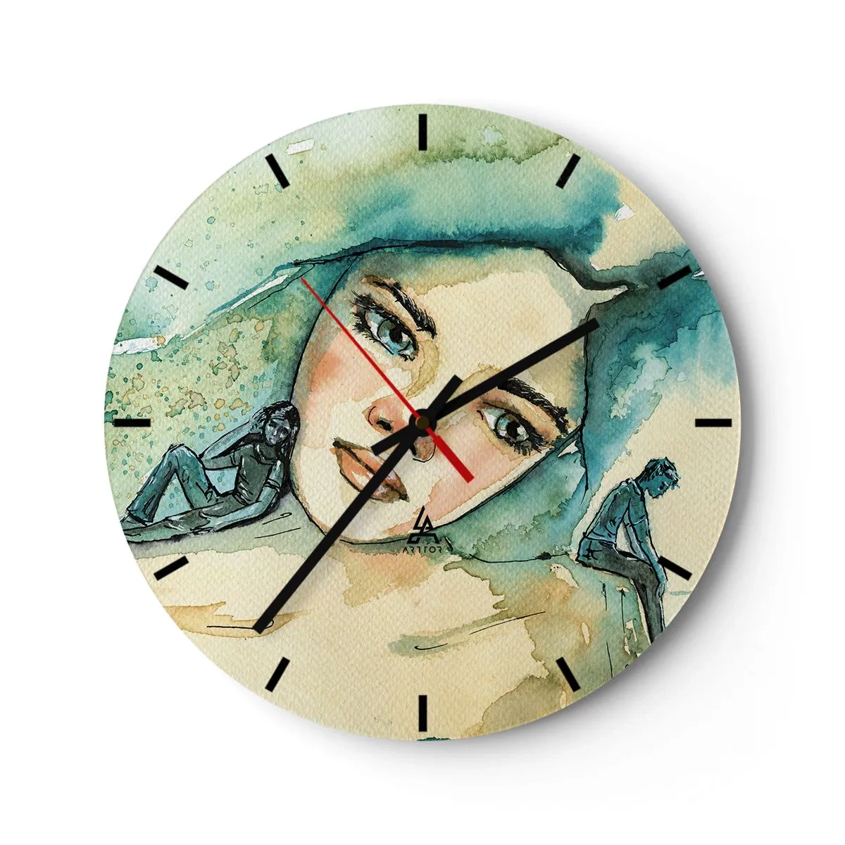 Wanduhr - Glasuhr - Künstlerisches Frauenporträt und Silhouetten in Blautönen - 30x30cm - Bin ich blau? - Moderne Wanddekoration für Wohnzimmer, Küche und Schlafzimmer ARTTOR