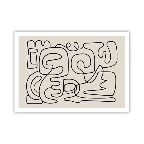 Poster - Abstraktes Linienkunstmuster in Schwarz auf hellem Hintergrund - 100x70cm - Folge der Spur - Moderne Wanddekoration für Wohnzimmer und Schlafzimmer ARTTOR