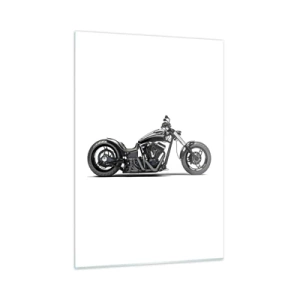 Glasbild - Bild auf glas - Schwarzes Custom-Motorrad auf weißem Hintergrund - 50x70cm - Für alle, die die Freiheit lieben - Moderne Wanddekoration für Wohnzimmer und Schlafzimmer ARTTOR