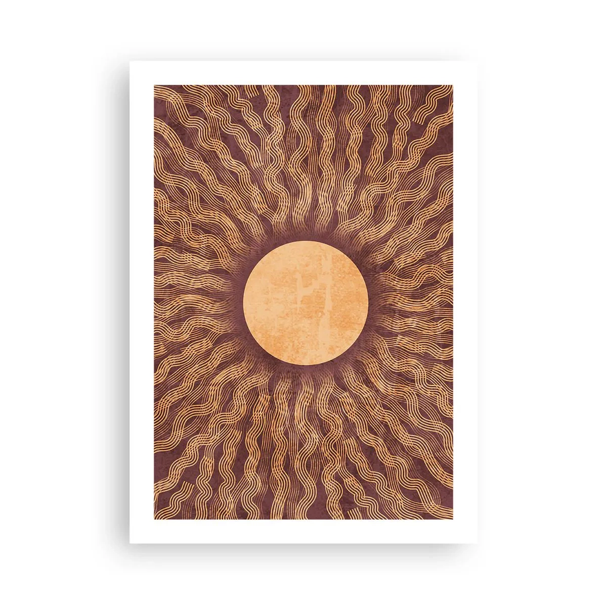 Poster - Stilisierte Sonne mit Strahlen in Gold- und Brauntönen - 50x70cm - Sonnensymbol - Moderne Wanddekoration für Wohnzimmer und Schlafzimmer ARTTOR