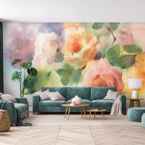 Maßgeschneiderte Fototapete Premium Sand - Zart wie Aquarell - Blumen, Rosen, Strauß