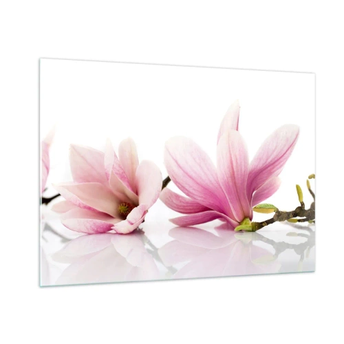 Glasbild - Bild auf glas - Zarte Magnolienblüten auf weißem Hintergrund - 100x70cm - Zart wie ein Frühlingswind - Moderne Wanddekoration für Wohnzimmer und Schlafzimmer ARTTOR