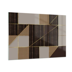 Glasbild - Bild auf glas - Abstraktes Mosaik mit braunen und goldenen Elementen - 100x70cm - Ein Mosaik aus Braun und Gold - Moderne Wanddekoration für Wohnzimmer und Schlafzimmer ARTTOR