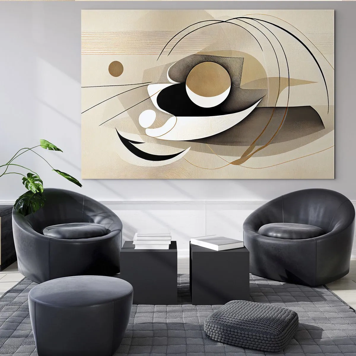 Glasbild - Bild auf glas - Minimalistische Abstraktion in Beige mit geometrischen Formen - 70x50cm - Komposition: die Essenz des Wortes - Moderne Wanddekoration für Wohnzimmer und Schlafzimmer ARTTOR