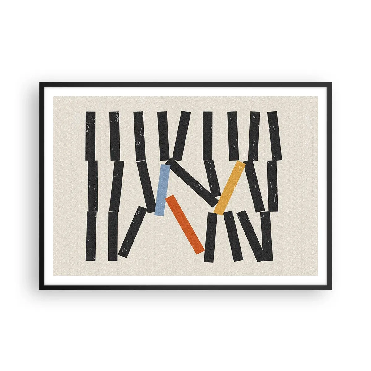 Poster in einem schwarzem Rahmen - Abstrakte Komposition mit farbigen und schwarzen Rechtecken - 100x70cm - Domino – Komposition - Moderne Wanddekoration für Wohnzimmer und Schlafzimmer ARTTOR