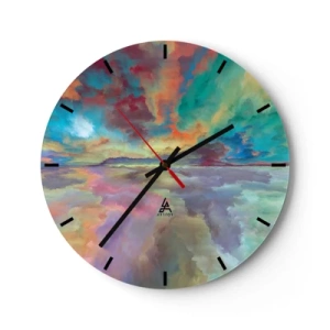 Wanduhr - Glasuhr - Ein farbenfroher Himmel voller abstrakter Wolken über einem ruhigen Horizont - 30x30cm - Zwei Himmel - Moderne Wanddekoration für Wohnzimmer, Küche und Schlafzimmer ARTTOR