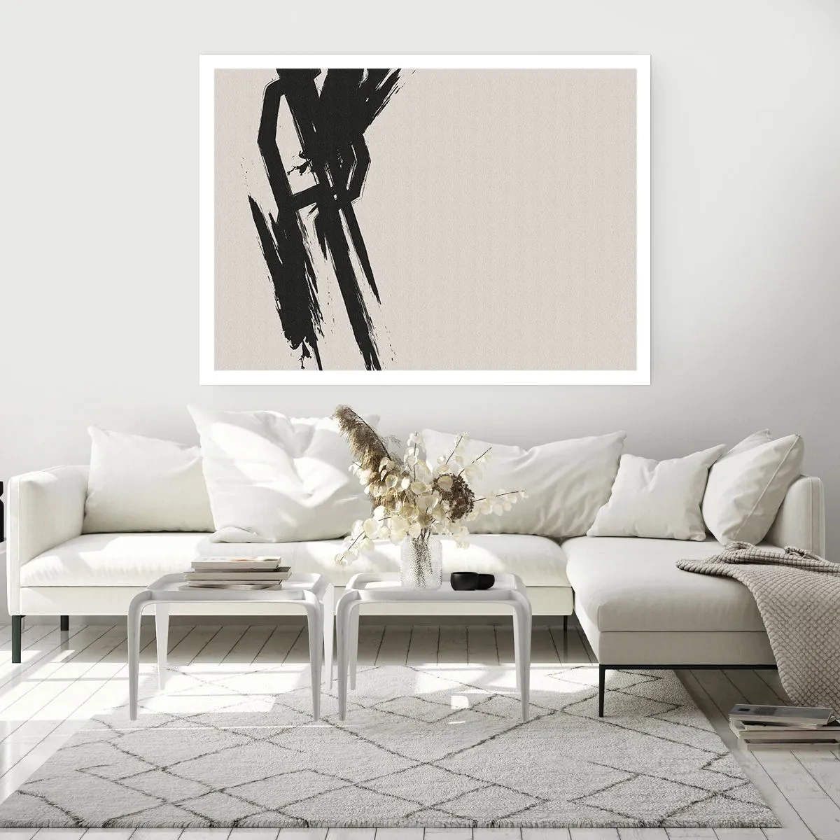 Poster - Dynamische Pinselstriche in Schwarz auf hellem Hintergrund - 100x70cm - Unaufhaltsamer Trieb - Moderne Wanddekoration für Wohnzimmer und Schlafzimmer ARTTOR