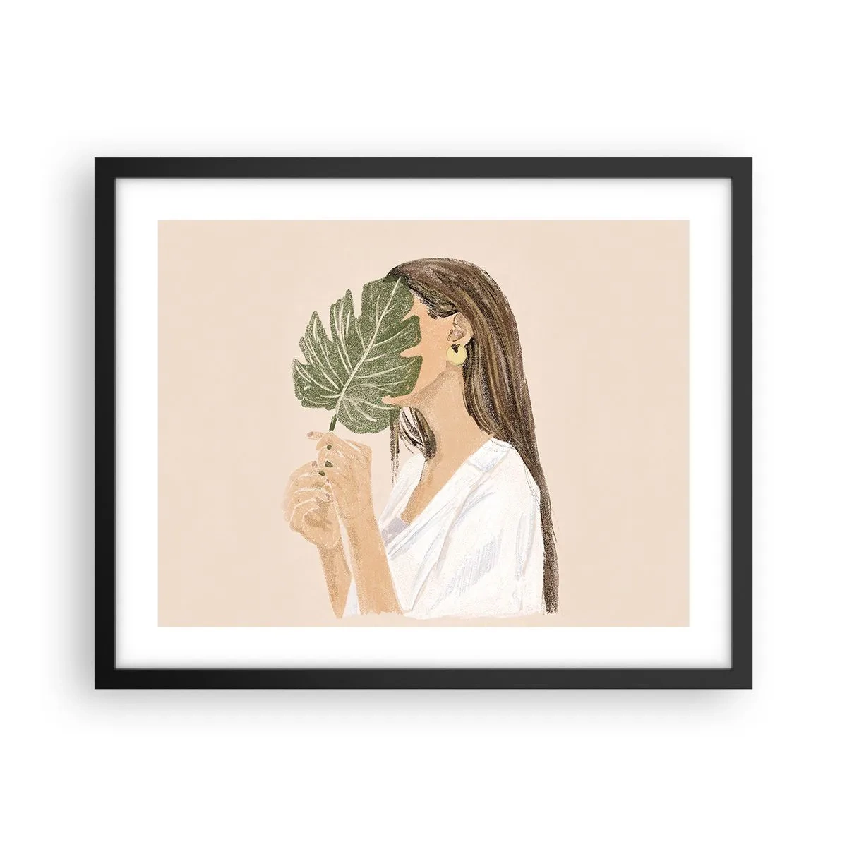 Poster in einem schwarzem Rahmen - Geheimnisvolles Porträt mit Fächer - 50x40 cm