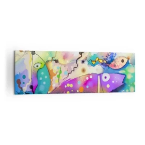 Bild auf Leinwand - Leinwandbild - Abstrakter Fisch in einer farbenfrohen, surrealen Komposition - 160x50cm - Es fehlen die Worte! - Moderne Wanddekoration für Wohnzimmer und Schlafzimmer ARTTOR