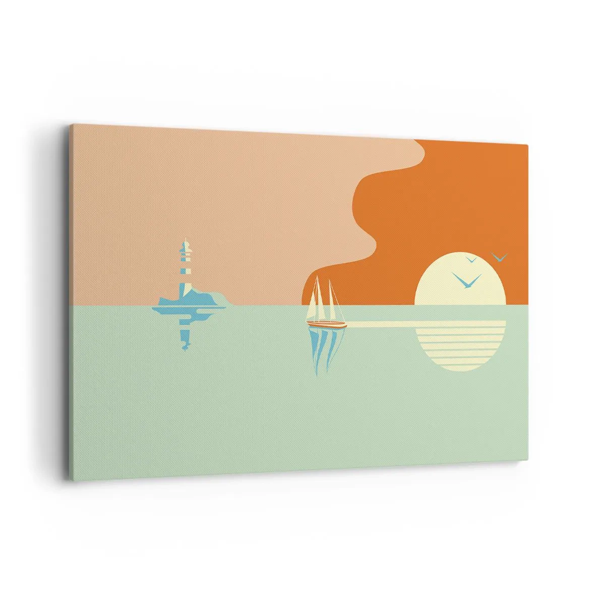 Bild auf Leinwand - Leinwandbild - Eine minimalistische Meereslandschaft mit einem Segelboot und einem Sonnenuntergang - 100x70cm - Die perfekte Meereslandschaft - Moderne Wanddekoration für Wohnzimmer und Schlafzimmer ARTTOR