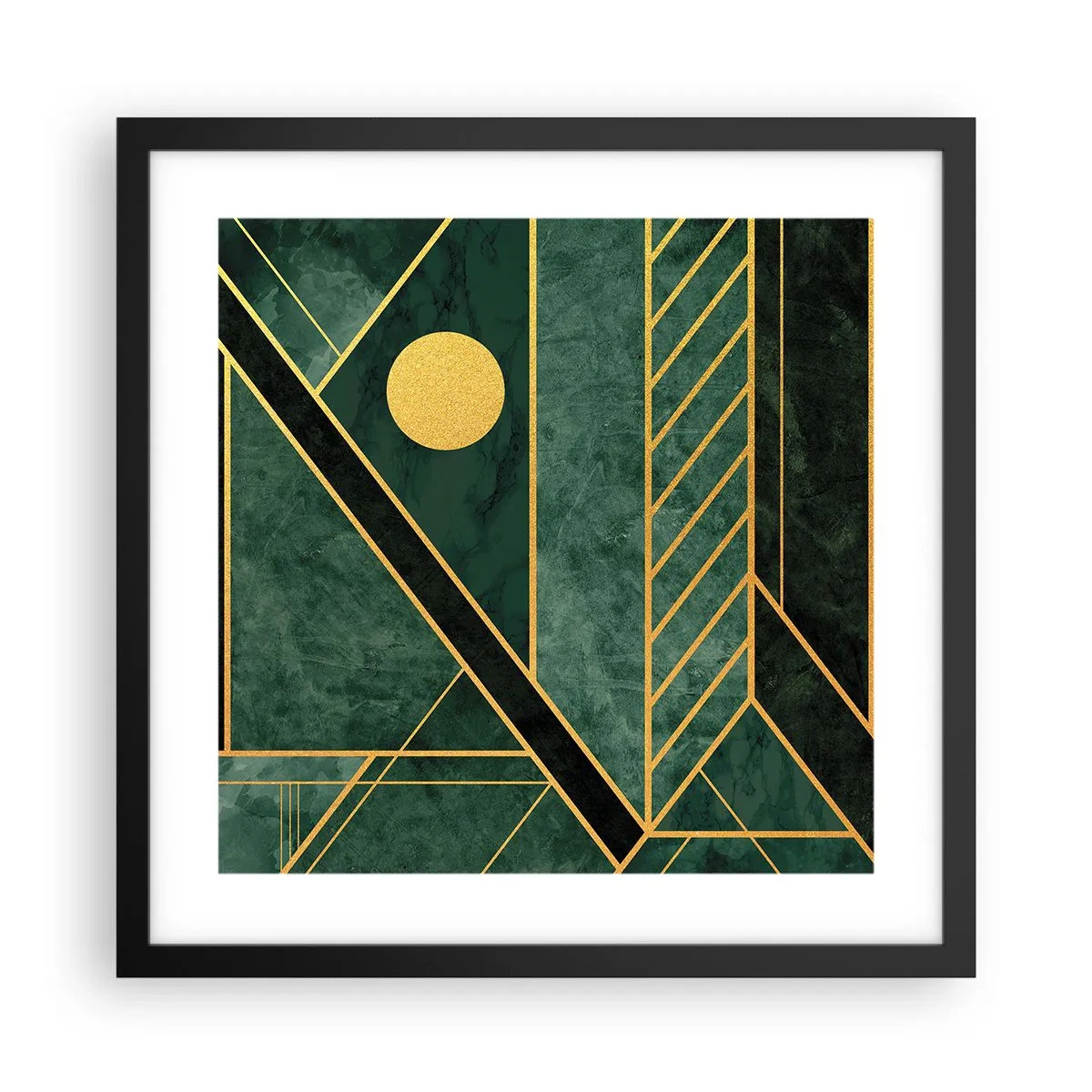 Poster in einem schwarzem Rahmen - Dynamik von Gold und Azurblau - 40x40 cm