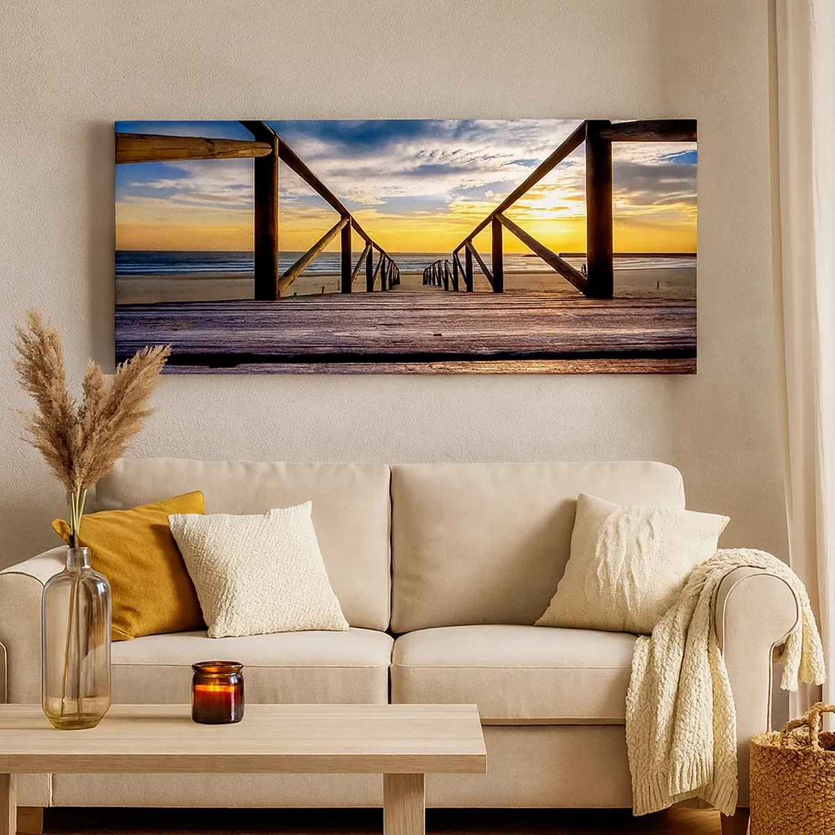 Bild auf Leinwand - Leinwandbild - Direkt zum ruhigen Strand bei Sonnenuntergang - 30x30 cm