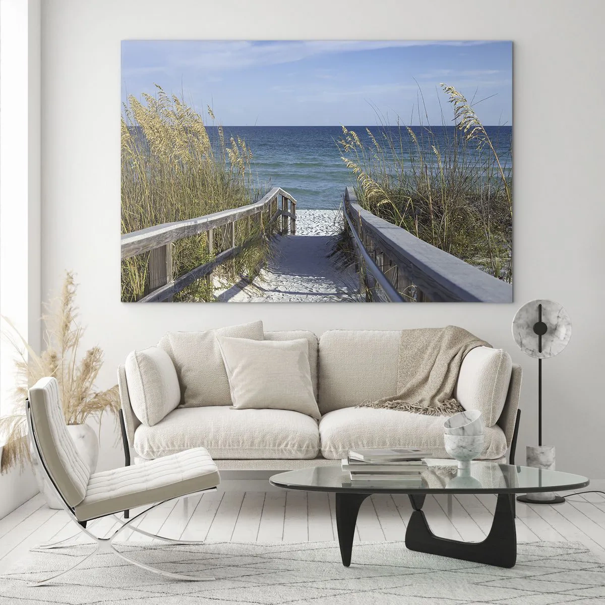 Glasbild - Bild auf glas - Weg zum Strand mit Meerblick - 70x50cm - In der Sonne, im Wind - Moderne Wanddekoration für Wohnzimmer und Schlafzimmer ARTTOR