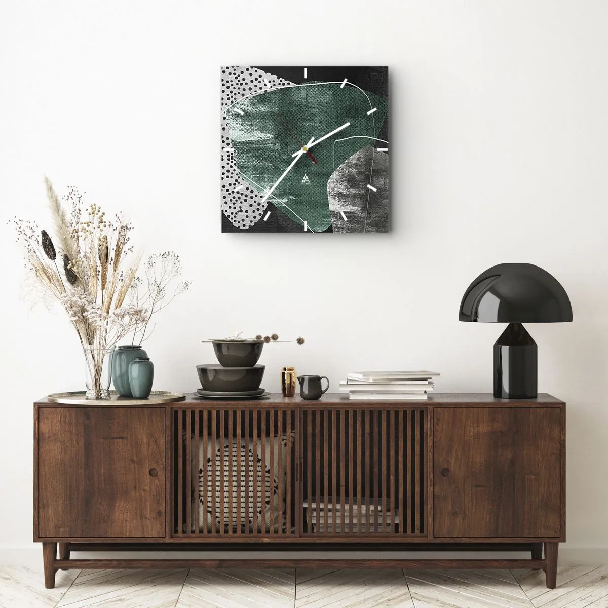 Wanduhr - Glasuhr - Bunte Abstraktion mit Blattgold - 30x30 cm